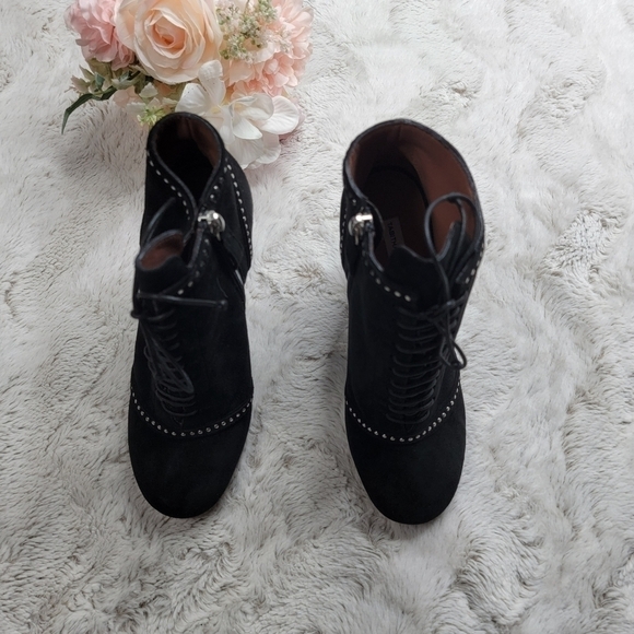 Tabitha Simmons Leather Upper Suede Ankle Lace Up Studded Accent Boots Size 37 - Picture 4 of 11